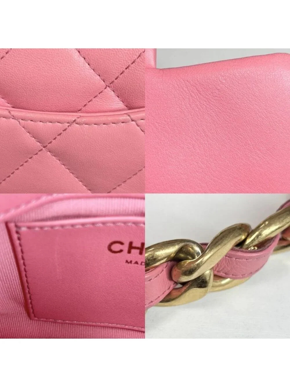 Chanel Big Shoulder Bag Mini Quilted Chain Turnlock Mini CC Logo Leather Pink